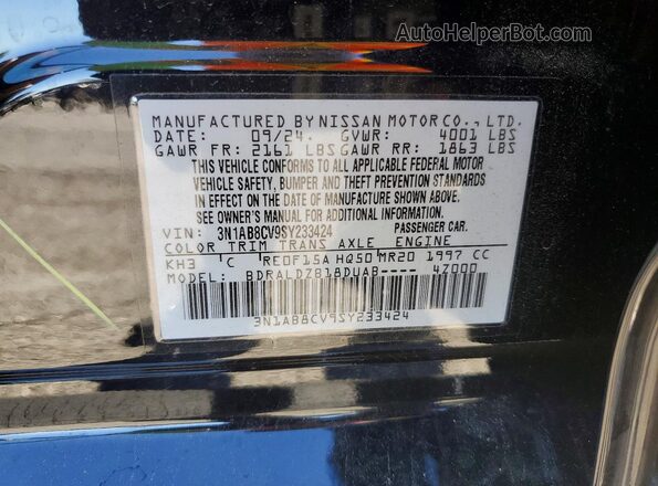3N1AB8CV9SY233424 2025 NISSAN SENTRA Black VIN sticker view