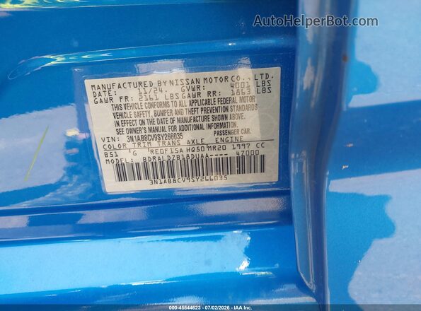 3N1AB8CV9SY266035 2025 NISSAN SENTRA Blue Widok komory silnika