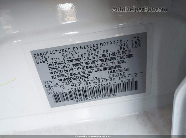 3N1AB8CV9SY289296 2025 NISSAN SENTRA Белый Вид подкапотного пространства