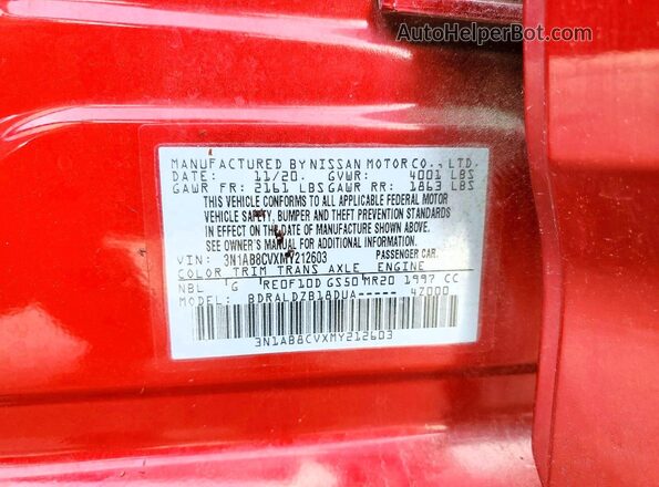 3N1AB8CVXMY212603 2021 NISSAN SENTRA Red Շարժիչի բաժամունքի տեսք