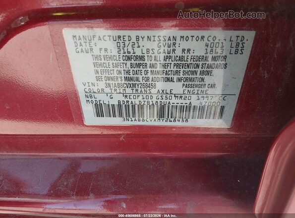 3N1AB8CVXMY268458 2021 NISSAN SENTRA Red Widok komory silnika