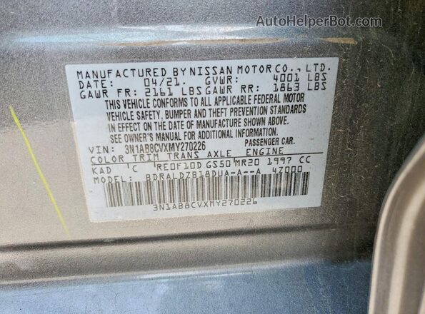 3N1AB8CVXMY270226 2021 NISSAN SENTRA Gray ძრავის განყოფილების ხედი
