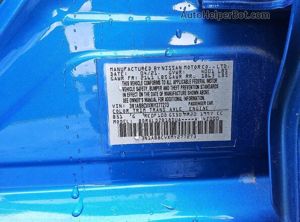 3N1AB8CVXMY277273 2021 NISSAN SENTRA Blue Widok komory silnika