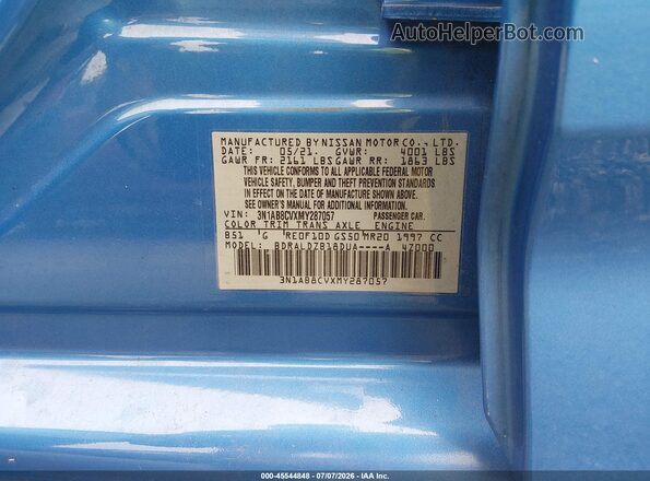 3N1AB8CVXMY287057 2021 NISSAN SENTRA Blue Widok komory silnika