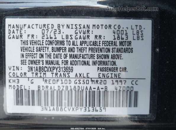 3N1AB8CVXPY313659 2023 NISSAN SENTRA Черный Вид подкапотного пространства
