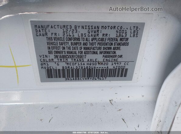 3N1AB8CVXRY269617 2024 NISSAN SENTRA White Widok komory silnika