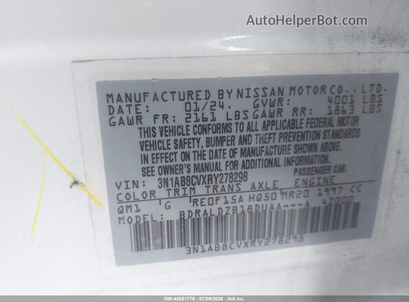 3N1AB8CVXRY278298 2024 NISSAN SENTRA Белый Вид подкапотного пространства