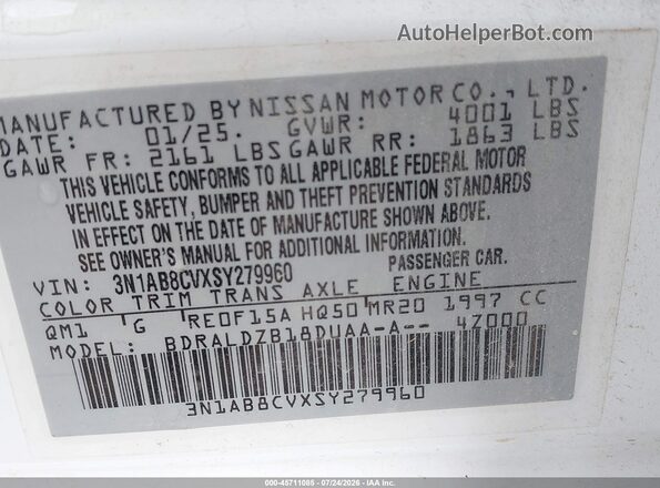3N1AB8CVXSY279960 2025 NISSAN SENTRA White Vista del compartimento del motor