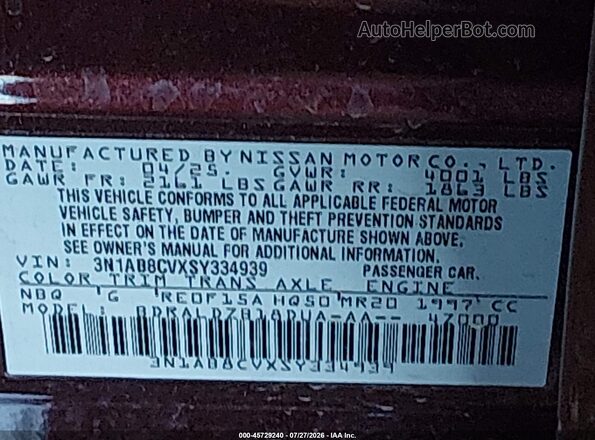 3N1AB8CVXSY334939 2025 NISSAN SENTRA Maroon Vista del compartimento del motor