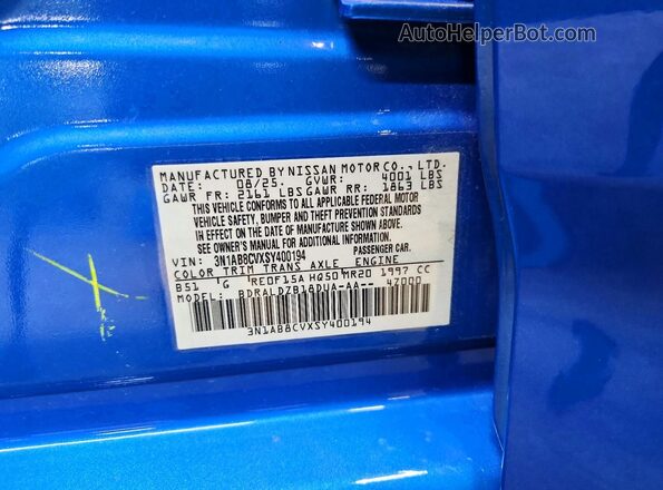 3N1AB8CVXSY400194 2025 NISSAN SENTRA Blue ძრავის განყოფილების ხედი