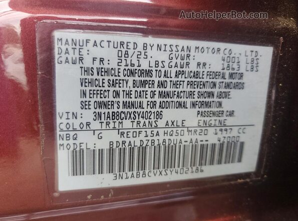 3N1AB8CVXSY402186 2025 NISSAN SENTRA Maroon Շարժիչի բաժամունքի տեսք