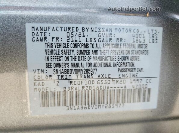 3N1AB8DV0MY285977 2021 NISSAN SENTRA Gray VIN sticker view