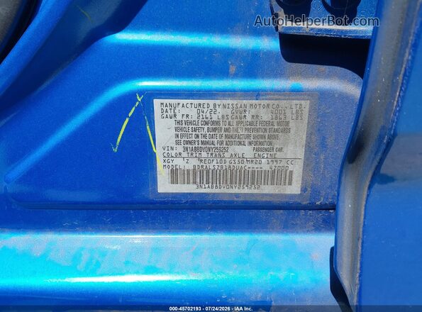 3N1AB8DV0NY259252 2022 NISSAN SENTRA Blue Widok komory silnika