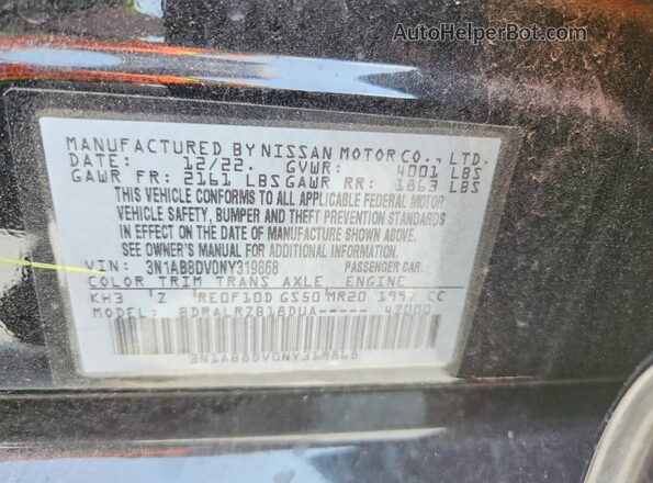 3N1AB8DV0NY319868 2022 NISSAN SENTRA Black ძრავის განყოფილების ხედი