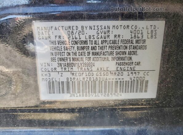 3N1AB8DV1LY289924 2020 NISSAN SENTRA Black Շարժիչի բաժամունքի տեսք