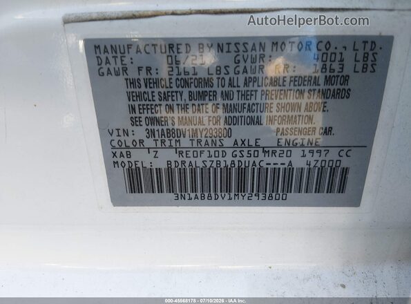 3N1AB8DV1MY293800 2021 NISSAN SENTRA White Շարժիչի բաժամունքի տեսք