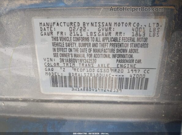 3N1AB8DV1NY242539 2022 NISSAN SENTRA Gray Engine compartment view
