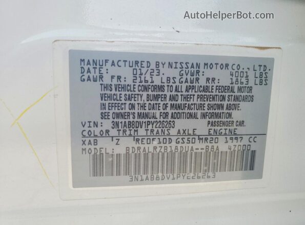 3N1AB8DV1PY226263 2023 NISSAN SENTRA White Вид підкапотного простору