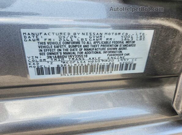 3N1AB8DV1RY335518 2024 NISSAN SENTRA Charcoal VIN կոդի պիտակի տեսք