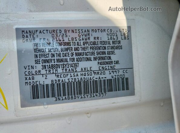 3N1AB8DV1SY314397 2025 NISSAN SENTRA White Vista del compartimento del motor