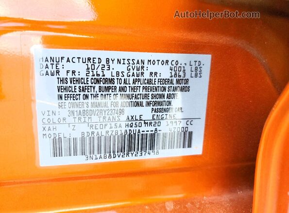 3N1AB8DV2RY237498 2024 NISSAN SENTRA Orange ძრავის განყოფილების ხედი