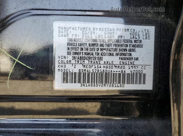 3N1AB8DV2RY281680 2024 NISSAN SENTRA Black Widok naklejki z numerem VIN