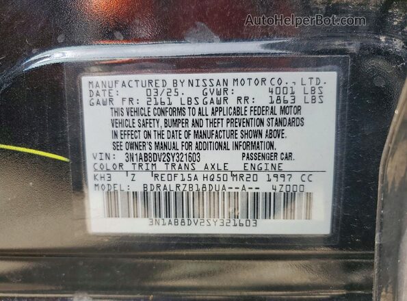 3N1AB8DV2SY321603 2025 NISSAN SENTRA Black Vista de la etiqueta del VIN