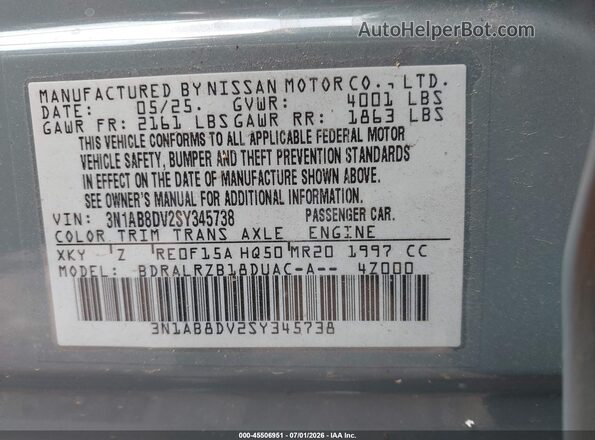 3N1AB8DV2SY345738 2025 NISSAN SENTRA Blue Շարժիչի բաժամունքի տեսք