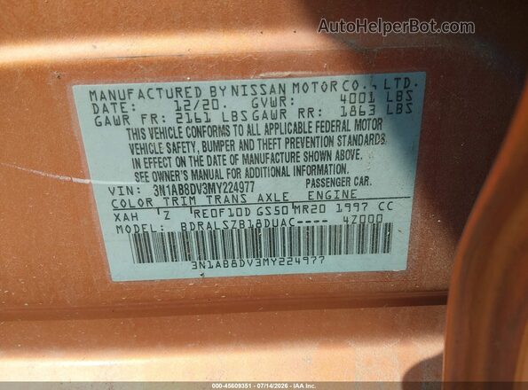 3N1AB8DV3MY224977 2021 NISSAN SENTRA Orange Engine compartment view