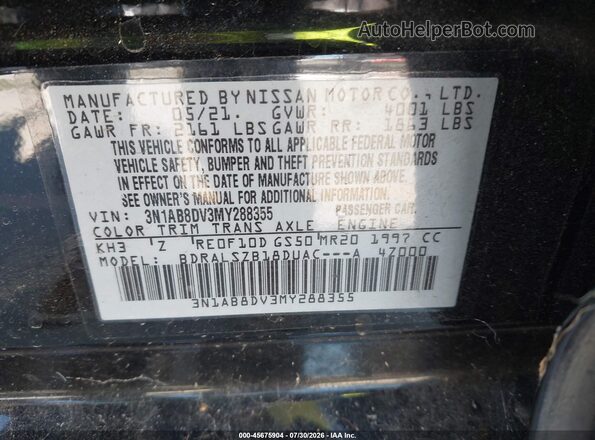 3N1AB8DV3MY288355 2021 NISSAN SENTRA Black Widok komory silnika
