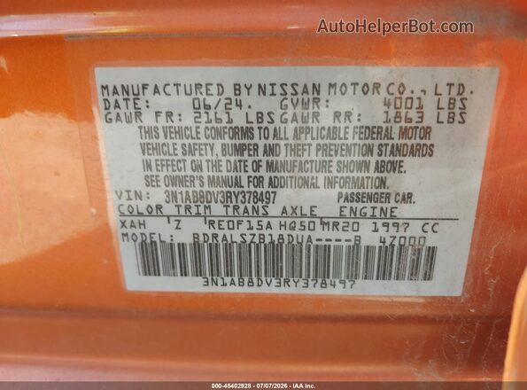 3N1AB8DV3RY378497 2024 NISSAN SENTRA Оранжевый Вид подкапотного пространства