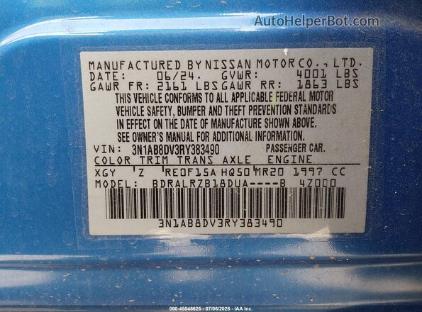 3N1AB8DV3RY383490 2024 NISSAN SENTRA Blue Vista del compartimento del motor