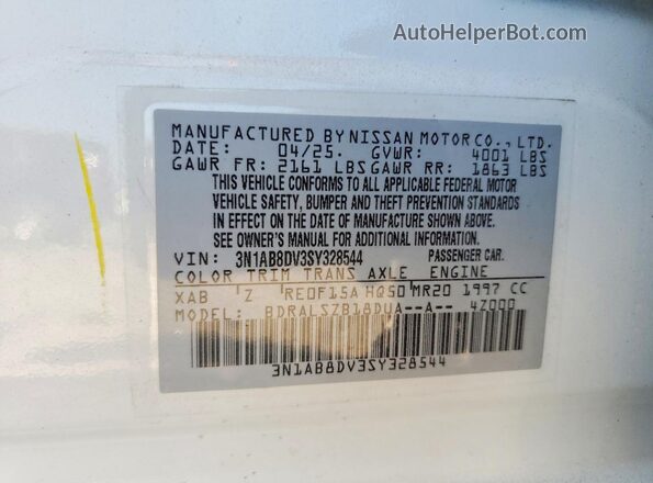3N1AB8DV3SY328544 2025 NISSAN SENTRA White Widok komory silnika