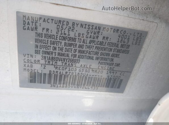 3N1AB8DV4NY266933 2022 NISSAN SENTRA White ძრავის განყოფილების ხედი