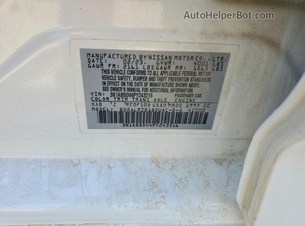 3N1AB8DV4PY243316 2023 NISSAN SENTRA White Vista del compartimento del motor