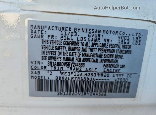 3N1AB8DV5RY244588 2024 NISSAN SENTRA White ძრავის განყოფილების ხედი