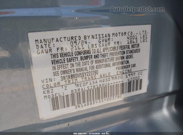 3N1AB8DV5SY223780 2025 NISSAN SENTRA Light Blue Engine compartment view
