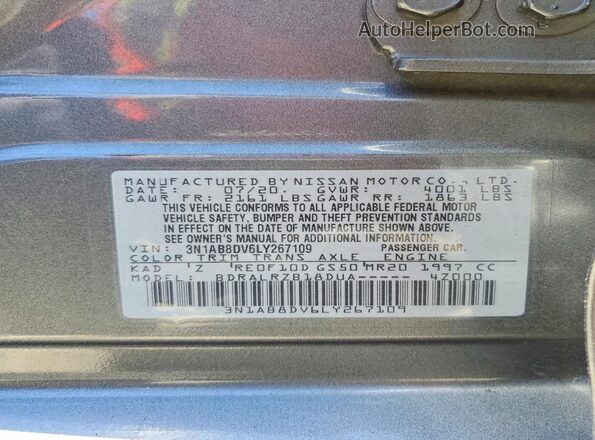 3N1AB8DV6LY267109 2020 NISSAN SENTRA Gray Շարժիչի բաժամունքի տեսք