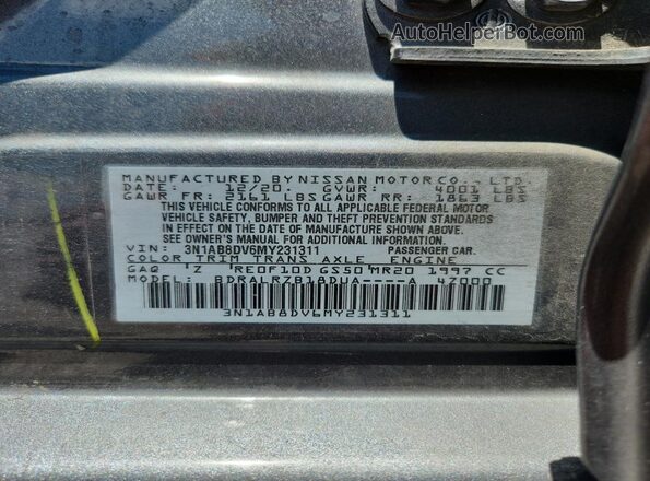 3N1AB8DV6MY231311 2021 NISSAN SENTRA Gray Engine compartment view