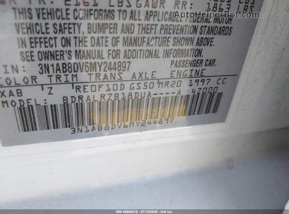 3N1AB8DV6MY244897 2021 NISSAN SENTRA White Вид підкапотного простору