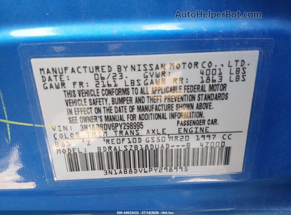 3N1AB8DV6PY298995 2023 NISSAN SENTRA Синий Вид подкапотного пространства