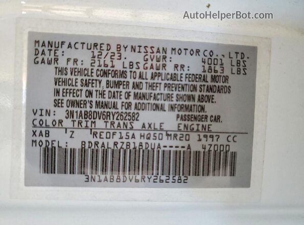 3N1AB8DV6RY262582 2024 NISSAN SENTRA White ძრავის განყოფილების ხედი