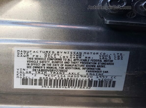 3N1AB8DV6RY278832 2024 NISSAN SENTRA Gray VIN კოდის სტიკერის ხედი