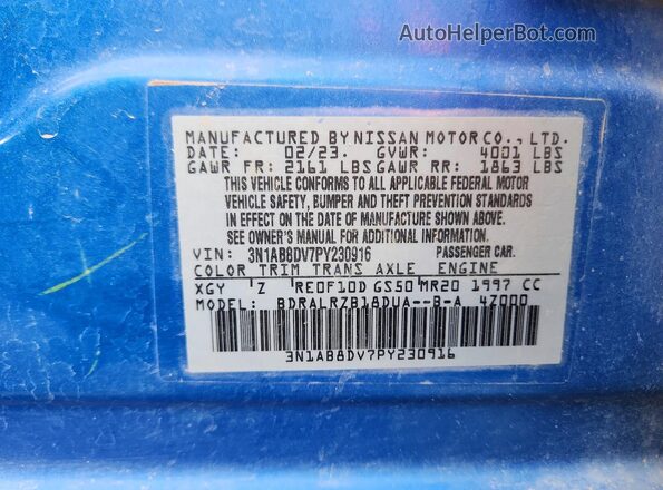3N1AB8DV7PY230916 2023 NISSAN SENTRA Blue ძრავის განყოფილების ხედი
