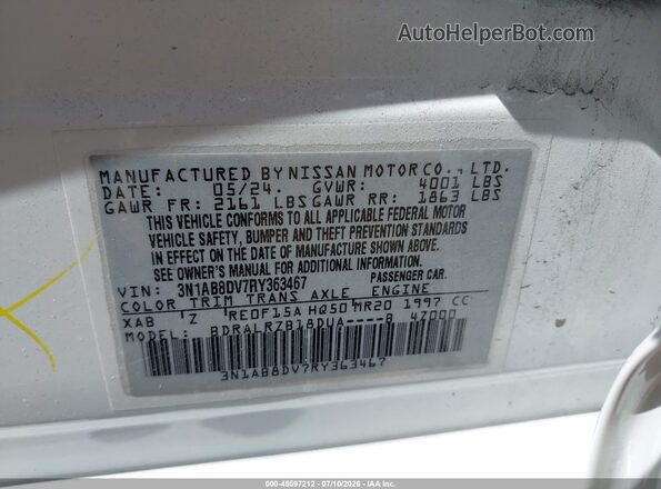 3N1AB8DV7RY363467 2024 NISSAN SENTRA White Vista del compartimento del motor