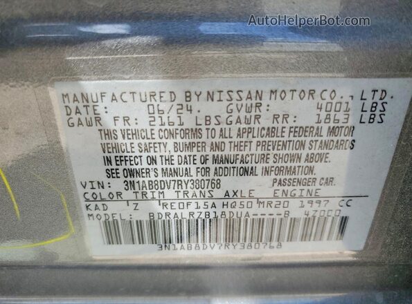 3N1AB8DV7RY380768 2024 NISSAN SENTRA Gray Вид наклейки з VIN-кодом