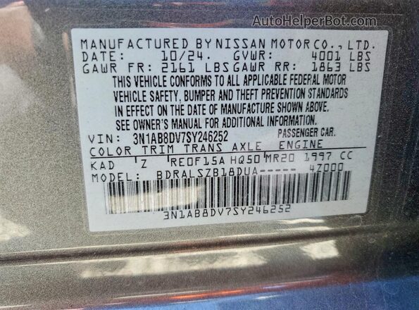 3N1AB8DV7SY246252 2025 NISSAN SENTRA Серый Вид наклейки с VIN-кодом