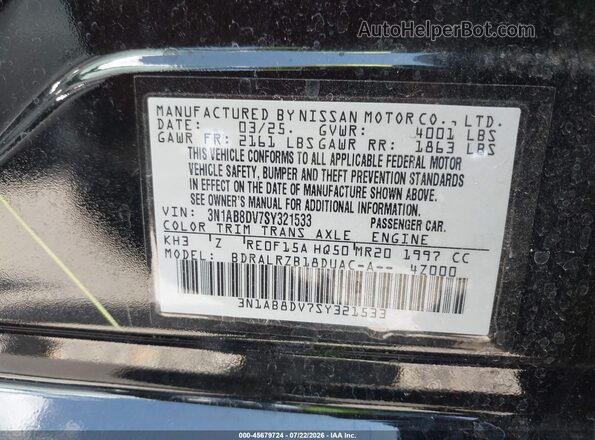 3N1AB8DV7SY321533 2025 NISSAN SENTRA Black Widok komory silnika