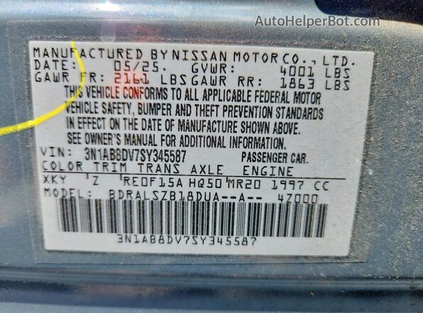 3N1AB8DV7SY345587 2025 NISSAN SENTRA Gray Вид наклейки з VIN-кодом