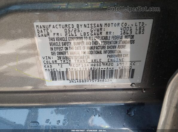 3N1AB8DV7SY348134 2025 NISSAN SENTRA Серый Вид подкапотного пространства